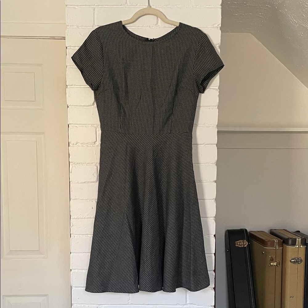Vintage Dark Grey Checkered A-Line Dress